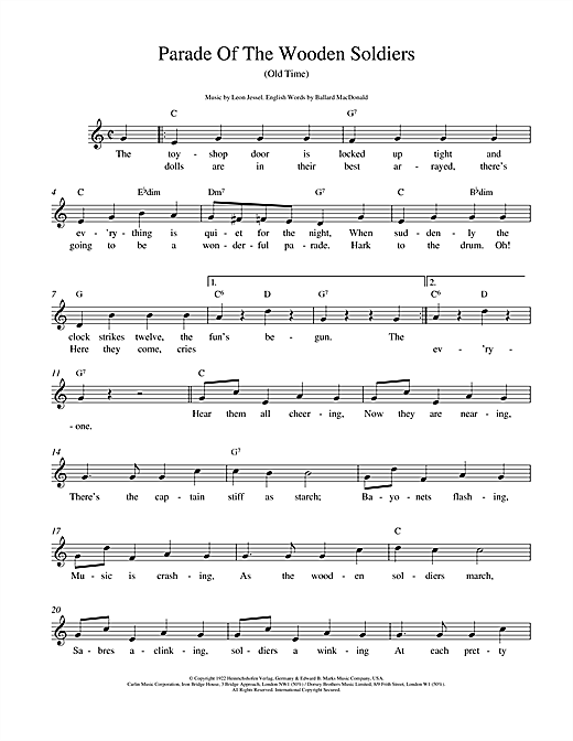 Preview Leon Jessel Parade Of The Wooden Soldiers Children sheet music, notes and chords for Melody Line, Lyrics & Chords, SKU: 14768 sheet music, piano notes, chords, guitar tabs, score, transpose, transcribe, how to play, guide, download, learn, tutorial, progression, song, artist, awards, billboard, mtv, vh1, tour, single, album, release