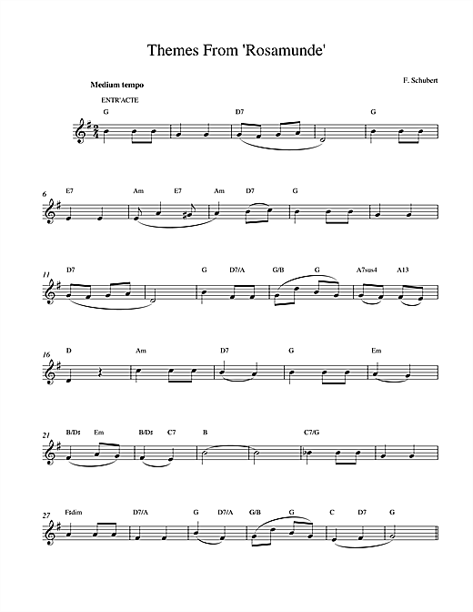 Preview Franz Schubert Themes From Rosamunde Classical sheet music, notes and chords for Melody Line, Lyrics & Chords, SKU: 14793 sheet music, piano notes, chords, guitar tabs, score, transpose, transcribe, how to play, guide, download, learn, tutorial, progression, song, artist, awards, billboard, mtv, vh1, tour, single, album, release