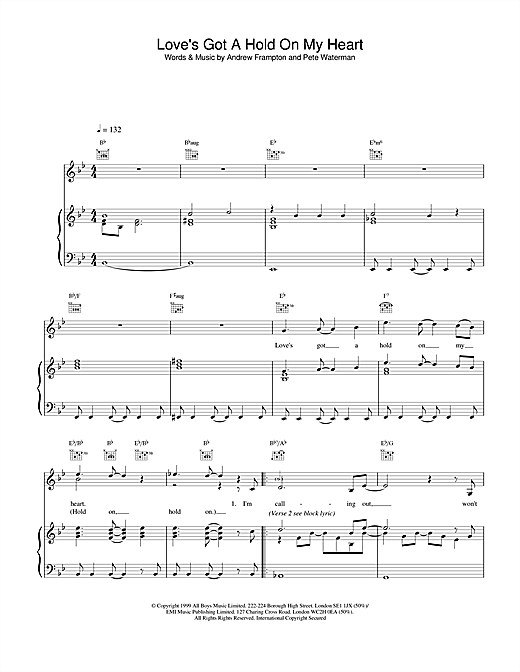 Preview Steps Love's Got A Hold On My Heart Pop sheet music, notes and chords for Piano, Vocal & Guitar (Right-Hand Melody), SKU: 14813 sheet music, piano notes, chords, guitar tabs, score, transpose, transcribe, how to play, guide, download, learn, tutorial, progression, song, artist, awards, billboard, mtv, vh1, tour, single, album, release