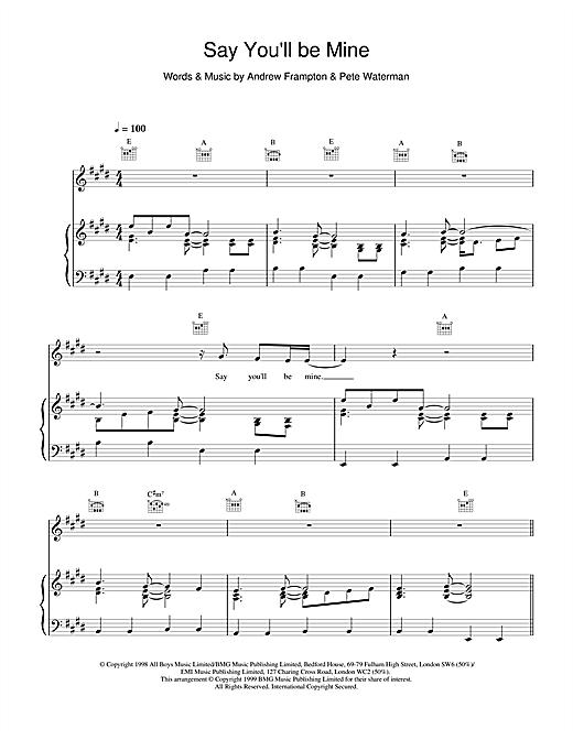 Preview Steps Say Youll Be Mine Pop sheet music, notes and chords for Piano, Vocal & Guitar (Right-Hand Melody), SKU: 14817 sheet music, piano notes, chords, guitar tabs, score, transpose, transcribe, how to play, guide, download, learn, tutorial, progression, song, artist, awards, billboard, mtv, vh1, tour, single, album, release