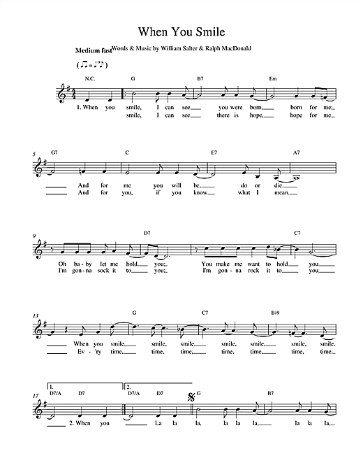Preview William Salter When You Smile Pop sheet music, notes and chords for Melody Line, Lyrics & Chords, SKU: 14876 sheet music, piano notes, chords, guitar tabs, score, transpose, transcribe, how to play, guide, download, learn, tutorial, progression, song, artist, awards, billboard, mtv, vh1, tour, single, album, release