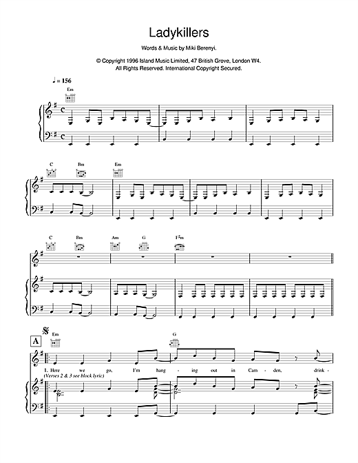 Preview Lush Ladykillers Pop sheet music, notes and chords for Piano, Vocal & Guitar (Right-Hand Melody), SKU: 14944 sheet music, piano notes, chords, guitar tabs, score, transpose, transcribe, how to play, guide, download, learn, tutorial, progression, song, artist, awards, billboard, mtv, vh1, tour, single, album, release
