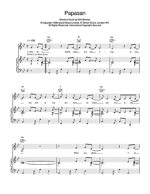 Preview Lush Papasan Pop sheet music, notes and chords for Piano, Vocal & Guitar (Right-Hand Melody), SKU: 14947 sheet music, piano notes, chords, guitar tabs, score, transpose, transcribe, how to play, guide, download, learn, tutorial, progression, song, artist, awards, billboard, mtv, vh1, tour, single, album, release