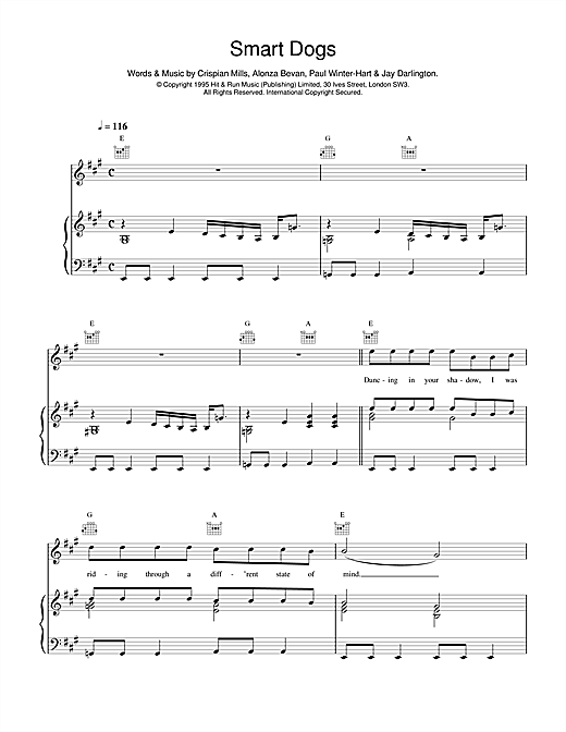 Preview Kula Shaker Smart Dogs Rock sheet music, notes and chords for Piano, Vocal & Guitar (Right-Hand Melody), SKU: 14960 sheet music, piano notes, chords, guitar tabs, score, transpose, transcribe, how to play, guide, download, learn, tutorial, progression, song, artist, awards, billboard, mtv, vh1, tour, single, album, release