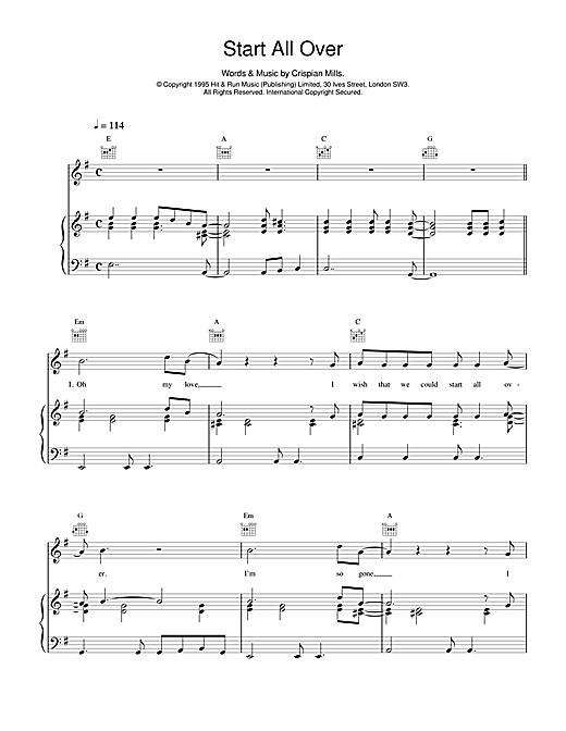 Preview Kula Shaker Start All Over Rock sheet music, notes and chords for Piano, Vocal & Guitar (Right-Hand Melody), SKU: 14961 sheet music, piano notes, chords, guitar tabs, score, transpose, transcribe, how to play, guide, download, learn, tutorial, progression, song, artist, awards, billboard, mtv, vh1, tour, single, album, release