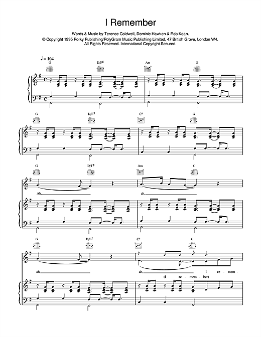 Preview East 17 I Remember Pop sheet music, notes and chords for Piano, Vocal & Guitar (Right-Hand Melody), SKU: 14969 sheet music, piano notes, chords, guitar tabs, score, transpose, transcribe, how to play, guide, download, learn, tutorial, progression, song, artist, awards, billboard, mtv, vh1, tour, single, album, release