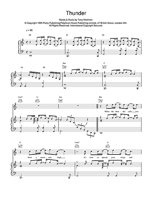 Preview East 17 Thunder Pop sheet music, notes and chords for Piano, Vocal & Guitar (Right-Hand Melody), SKU: 14975 sheet music, piano notes, chords, guitar tabs, score, transpose, transcribe, how to play, guide, download, learn, tutorial, progression, song, artist, awards, billboard, mtv, vh1, tour, single, album, release
