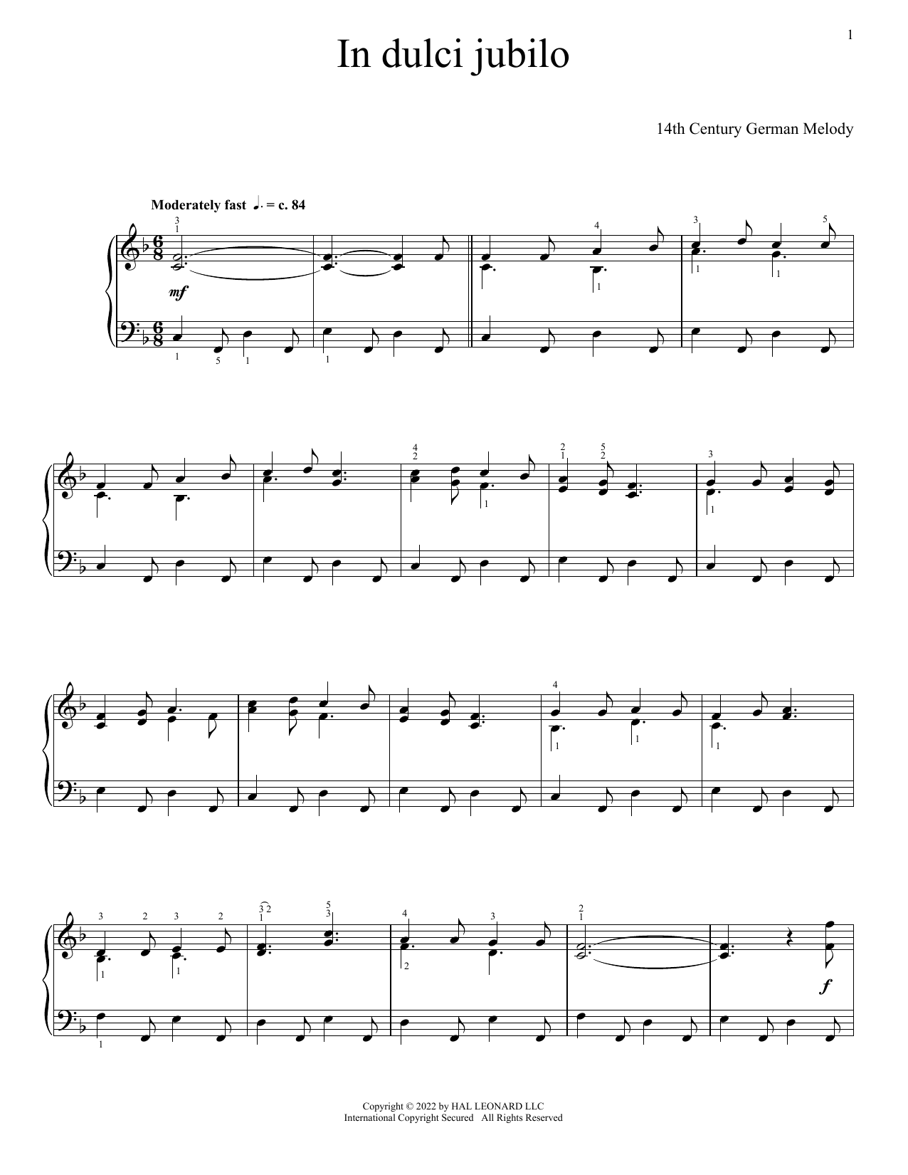 14th Century German Melody In Dulci Jubilo sheet music notes and chords. Download Printable PDF.