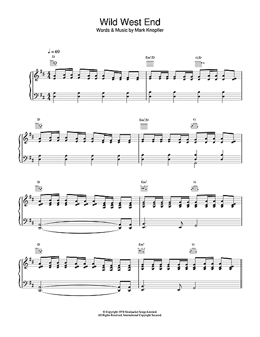Preview Dire Straits Wild West End Rock sheet music, notes and chords for Piano, Vocal & Guitar, SKU: 15002 sheet music, piano notes, chords, guitar tabs, score, transpose, transcribe, how to play, guide, download, learn, tutorial, progression, song, artist, awards, billboard, mtv, vh1, tour, single, album, release