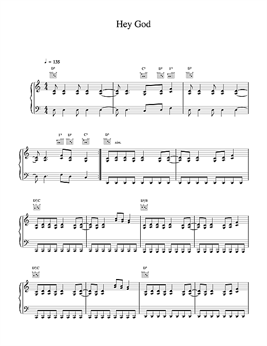 Preview Bon Jovi Hey God Rock sheet music, notes and chords for Piano, Vocal & Guitar (Right-Hand Melody), SKU: 15008 sheet music, piano notes, chords, guitar tabs, score, transpose, transcribe, how to play, guide, download, learn, tutorial, progression, song, artist, awards, billboard, mtv, vh1, tour, single, album, release