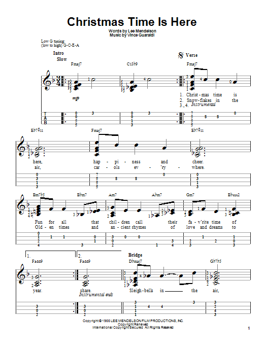 Vince Guaraldi "Christmas Time Is Here" Sheet Music Notes, Chords | Printable Christmas Ukulele ...