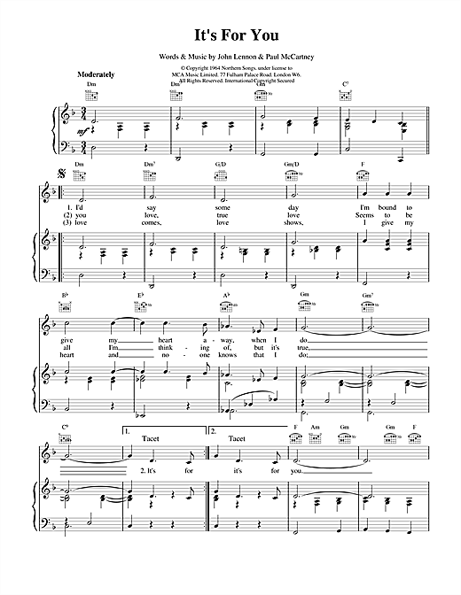 Preview The Beatles It's For You Rock sheet music, notes and chords for Piano, Vocal & Guitar (Right-Hand Melody), SKU: 15049 sheet music, piano notes, chords, guitar tabs, score, transpose, transcribe, how to play, guide, download, learn, tutorial, progression, song, artist, awards, billboard, mtv, vh1, tour, single, album, release