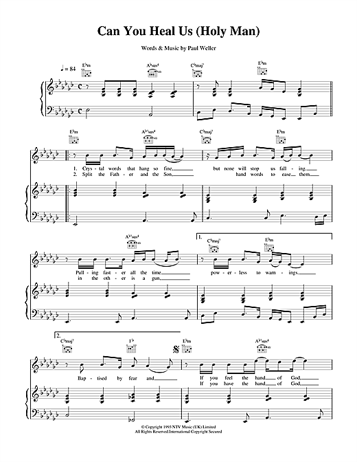 Preview Paul Weller Can You Heal Us (Holy Man) Rock sheet music, notes and chords for Piano, Vocal & Guitar, SKU: 15075 sheet music, piano notes, chords, guitar tabs, score, transpose, transcribe, how to play, guide, download, learn, tutorial, progression, song, artist, awards, billboard, mtv, vh1, tour, single, album, release
