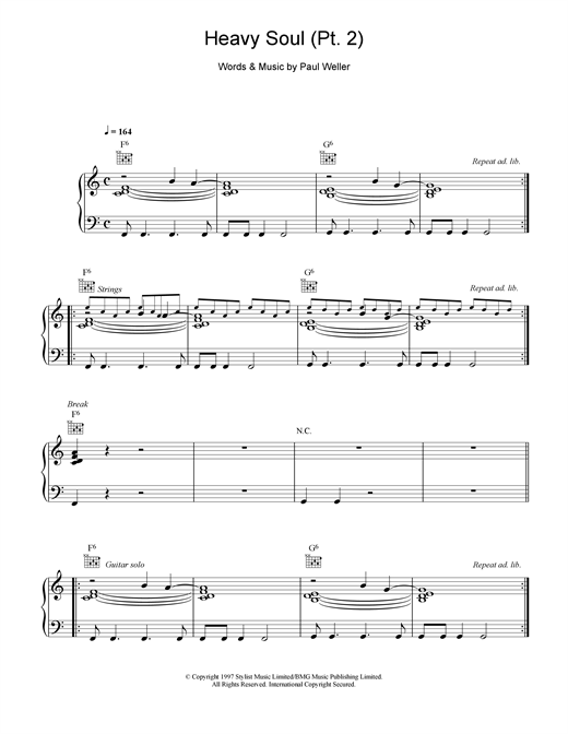 Preview Paul Weller Heavy Soul (Pt 2) Rock sheet music, notes and chords for Piano, Vocal & Guitar (Right-Hand Melody), SKU: 15083 sheet music, piano notes, chords, guitar tabs, score, transpose, transcribe, how to play, guide, download, learn, tutorial, progression, song, artist, awards, billboard, mtv, vh1, tour, single, album, release