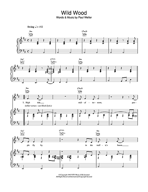 Preview Paul Weller Wild Wood Rock sheet music, notes and chords for Piano, Vocal & Guitar (Right-Hand Melody), SKU: 15096 sheet music, piano notes, chords, guitar tabs, score, transpose, transcribe, how to play, guide, download, learn, tutorial, progression, song, artist, awards, billboard, mtv, vh1, tour, single, album, release