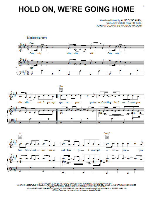 Preview Drake Hold On, We're Going Home Pop sheet music, notes and chords for Piano, Vocal & Guitar (Right-Hand Melody), SKU: 151023 sheet music, piano notes, chords, guitar tabs, score, transpose, transcribe, how to play, guide, download, learn, tutorial, progression, song, artist, awards, billboard, mtv, vh1, tour, single, album, release