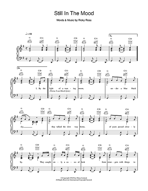 Preview Deacon Blue Still In The Mood Rock sheet music, notes and chords for Piano, Vocal & Guitar (Right-Hand Melody), SKU: 15104 sheet music, piano notes, chords, guitar tabs, score, transpose, transcribe, how to play, guide, download, learn, tutorial, progression, song, artist, awards, billboard, mtv, vh1, tour, single, album, release