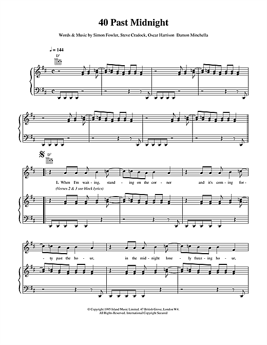 Preview Ocean Colour Scene 40 Past Midnight Rock sheet music, notes and chords for Piano, Vocal & Guitar (Right-Hand Melody), SKU: 15140 sheet music, piano notes, chords, guitar tabs, score, transpose, transcribe, how to play, guide, download, learn, tutorial, progression, song, artist, awards, billboard, mtv, vh1, tour, single, album, release