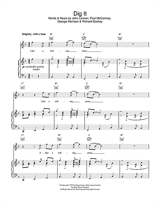 Preview The Beatles Dig It Rock sheet music, notes and chords for Piano, Vocal & Guitar (Right-Hand Melody), SKU: 15183 sheet music, piano notes, chords, guitar tabs, score, transpose, transcribe, how to play, guide, download, learn, tutorial, progression, song, artist, awards, billboard, mtv, vh1, tour, single, album, release