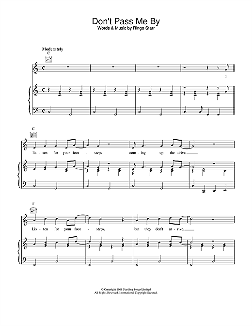 Preview The Beatles Don't Pass Me By Rock sheet music, notes and chords for Piano, Vocal & Guitar (Right-Hand Melody), SKU: 15187 sheet music, piano notes, chords, guitar tabs, score, transpose, transcribe, how to play, guide, download, learn, tutorial, progression, song, artist, awards, billboard, mtv, vh1, tour, single, album, release