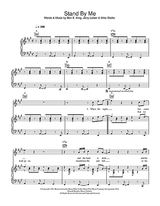 Preview John Lennon Stand By Me Pop sheet music, notes and chords for Piano, Vocal & Guitar (Right-Hand Melody), SKU: 15256 sheet music, piano notes, chords, guitar tabs, score, transpose, transcribe, how to play, guide, download, learn, tutorial, progression, song, artist, awards, billboard, mtv, vh1, tour, single, album, release