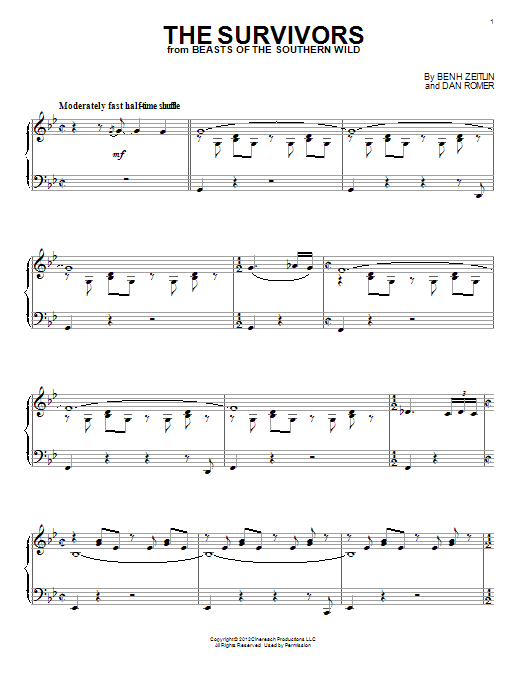 Preview Benh Zeitlin Survivors Pop sheet music, notes and chords for Piano, SKU: 153080 sheet music, piano notes, chords, guitar tabs, score, transpose, transcribe, how to play, guide, download, learn, tutorial, progression, song, artist, awards, billboard, mtv, vh1, tour, single, album, release