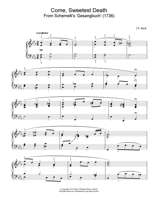 Preview Johann Sebastian Bach Come, Sweetest Death Classical sheet music, notes and chords for Piano, SKU: 15354 sheet music, piano notes, chords, guitar tabs, score, transpose, transcribe, how to play, guide, download, learn, tutorial, progression, song, artist, awards, billboard, mtv, vh1, tour, single, album, release