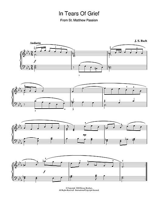 Preview Johann Sebastian Bach In Tears Of Grief (from St Matthew Passion) Classical sheet music, notes and chords for Piano, SKU: 15359 sheet music, piano notes, chords, guitar tabs, score, transpose, transcribe, how to play, guide, download, learn, tutorial, progression, song, artist, awards, billboard, mtv, vh1, tour, single, album, release