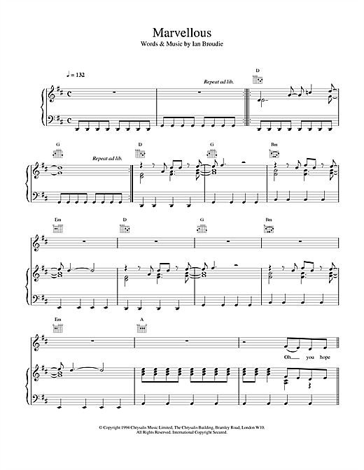 Preview The Lightning Seeds Marvellous Pop sheet music, notes and chords for Piano, Vocal & Guitar (Right-Hand Melody), SKU: 15424 sheet music, piano notes, chords, guitar tabs, score, transpose, transcribe, how to play, guide, download, learn, tutorial, progression, song, artist, awards, billboard, mtv, vh1, tour, single, album, release