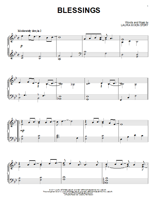 Preview Laura Story Blessings Religious sheet music, notes and chords for Piano, SKU: 154419 sheet music, piano notes, chords, guitar tabs, score, transpose, transcribe, how to play, guide, download, learn, tutorial, progression, song, artist, awards, billboard, mtv, vh1, tour, single, album, release