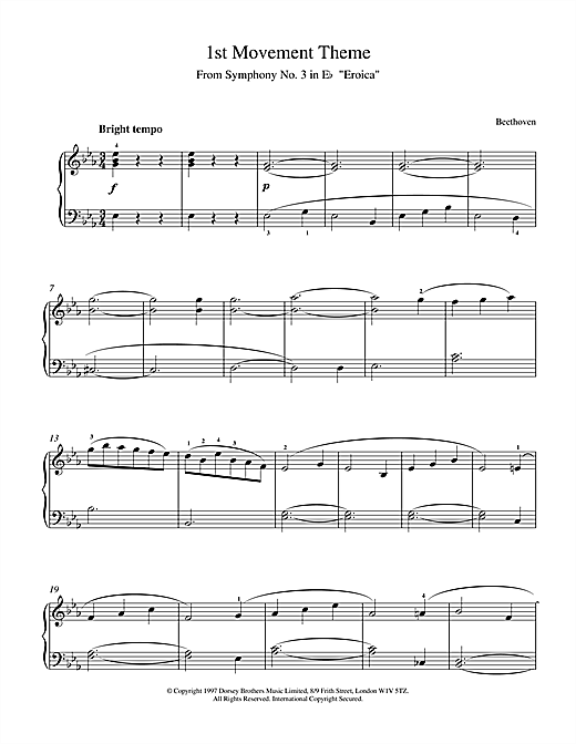 Preview Ludwig van Beethoven Theme from Symphony No. 3 (Eroica), 1st Movement Classical sheet music, notes and chords for Piano, SKU: 15474 sheet music, piano notes, chords, guitar tabs, score, transpose, transcribe, how to play, guide, download, learn, tutorial, progression, song, artist, awards, billboard, mtv, vh1, tour, single, album, release