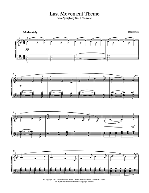 Preview Ludwig van Beethoven Symphony No.6 In F Major (Pastoral), 5th Movement Classical sheet music, notes and chords for Piano, SKU: 15483 sheet music, piano notes, chords, guitar tabs, score, transpose, transcribe, how to play, guide, download, learn, tutorial, progression, song, artist, awards, billboard, mtv, vh1, tour, single, album, release