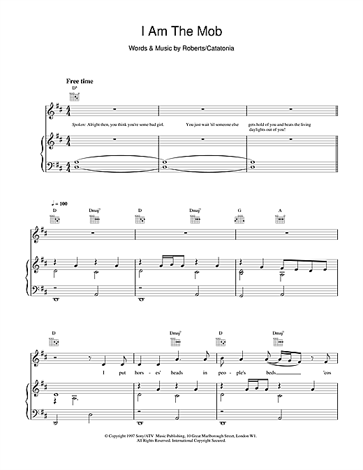 Preview Catatonia I Am The Mob Pop sheet music, notes and chords for Piano, Vocal & Guitar, SKU: 15508 sheet music, piano notes, chords, guitar tabs, score, transpose, transcribe, how to play, guide, download, learn, tutorial, progression, song, artist, awards, billboard, mtv, vh1, tour, single, album, release