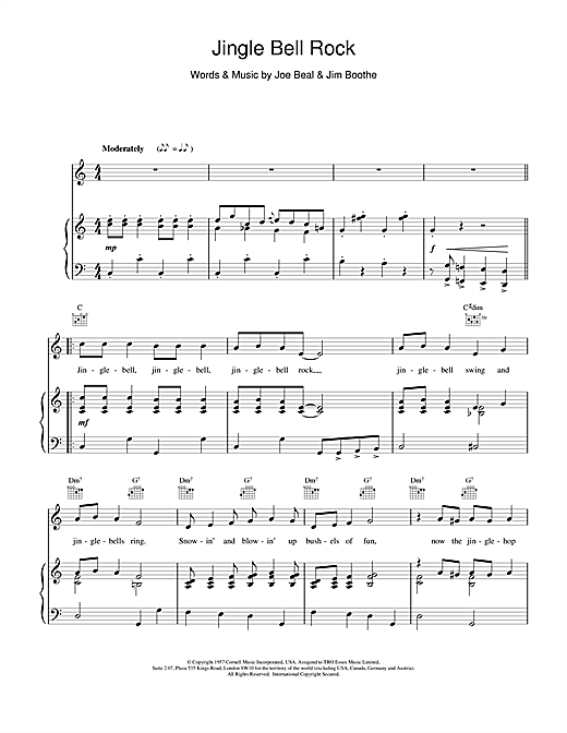Preview Max Bygraves Jingle Bell Rock Easy Listening sheet music, notes and chords for Piano, Vocal & Guitar (Right-Hand Melody), SKU: 15520 sheet music, piano notes, chords, guitar tabs, score, transpose, transcribe, how to play, guide, download, learn, tutorial, progression, song, artist, awards, billboard, mtv, vh1, tour, single, album, release