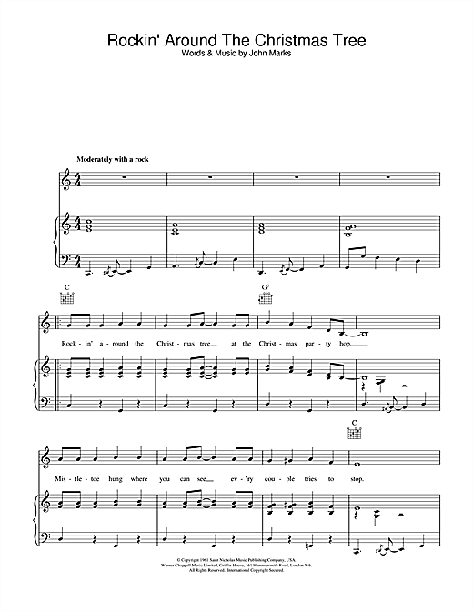 Preview Brenda Lee Rockin' Around The Christmas Tree Pop sheet music, notes and chords for Piano, Vocal & Guitar (Right-Hand Melody), SKU: 15523 sheet music, piano notes, chords, guitar tabs, score, transpose, transcribe, how to play, guide, download, learn, tutorial, progression, song, artist, awards, billboard, mtv, vh1, tour, single, album, release