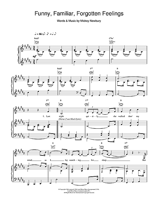 Preview Tom Jones Funny Familiar Forgotten Feelings Pop sheet music, notes and chords for Piano, Vocal & Guitar (Right-Hand Melody), SKU: 15526 sheet music, piano notes, chords, guitar tabs, score, transpose, transcribe, how to play, guide, download, learn, tutorial, progression, song, artist, awards, billboard, mtv, vh1, tour, single, album, release