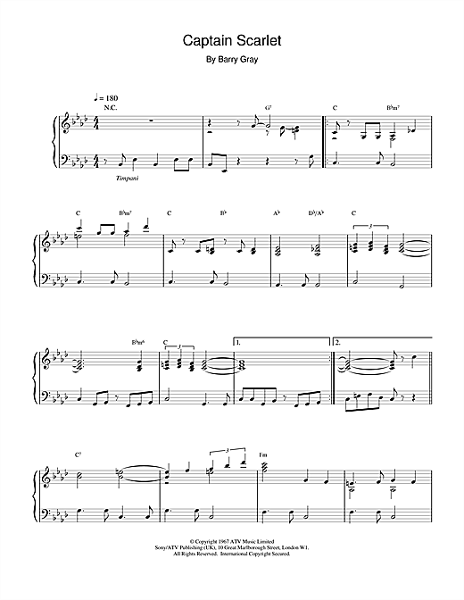 Preview Barry Gray Captain Scarlet Film and TV sheet music, notes and chords for Piano, SKU: 15539 sheet music, piano notes, chords, guitar tabs, score, transpose, transcribe, how to play, guide, download, learn, tutorial, progression, song, artist, awards, billboard, mtv, vh1, tour, single, album, release