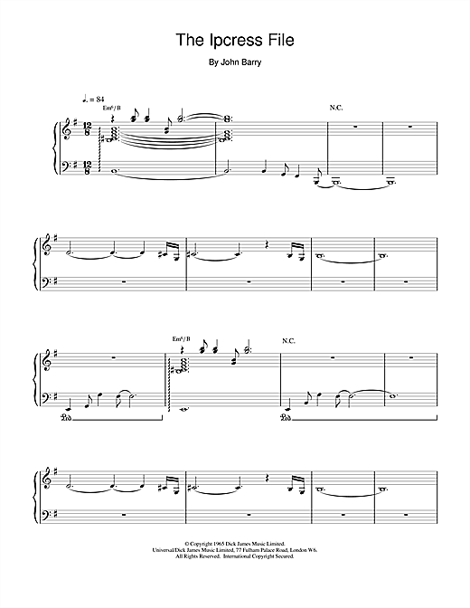 Preview John Barry The Ipcress File Film and TV sheet music, notes and chords for Piano, SKU: 15547 sheet music, piano notes, chords, guitar tabs, score, transpose, transcribe, how to play, guide, download, learn, tutorial, progression, song, artist, awards, billboard, mtv, vh1, tour, single, album, release