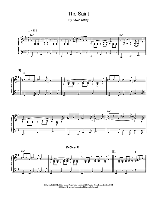 Preview Edwin Astley The Saint Film and TV sheet music, notes and chords for Piano, SKU: 15550 sheet music, piano notes, chords, guitar tabs, score, transpose, transcribe, how to play, guide, download, learn, tutorial, progression, song, artist, awards, billboard, mtv, vh1, tour, single, album, release