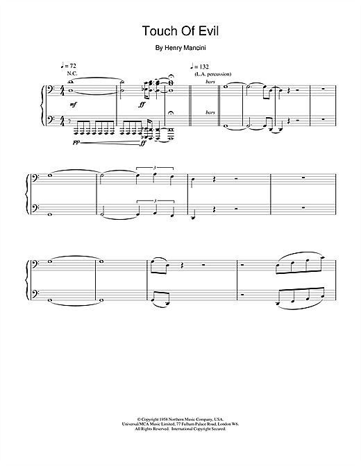 Preview Henry Mancini Touch of Evil Jazz sheet music, notes and chords for Piano, SKU: 15552 sheet music, piano notes, chords, guitar tabs, score, transpose, transcribe, how to play, guide, download, learn, tutorial, progression, song, artist, awards, billboard, mtv, vh1, tour, single, album, release