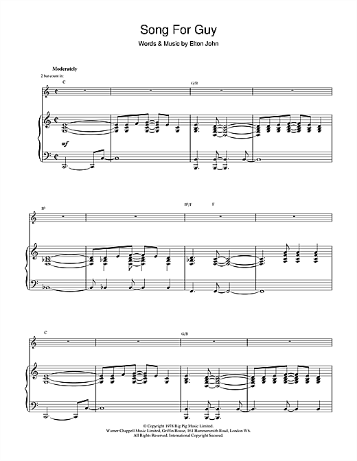 Preview Elton John Song For Guy Rock sheet music, notes and chords for Piano, Vocal & Guitar (Right-Hand Melody), SKU: 15561 sheet music, piano notes, chords, guitar tabs, score, transpose, transcribe, how to play, guide, download, learn, tutorial, progression, song, artist, awards, billboard, mtv, vh1, tour, single, album, release