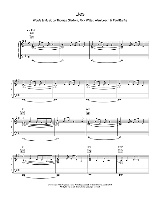 Preview Shed 7 Lies Rock sheet music, notes and chords for Piano, Vocal & Guitar (Right-Hand Melody), SKU: 15577 sheet music, piano notes, chords, guitar tabs, score, transpose, transcribe, how to play, guide, download, learn, tutorial, progression, song, artist, awards, billboard, mtv, vh1, tour, single, album, release