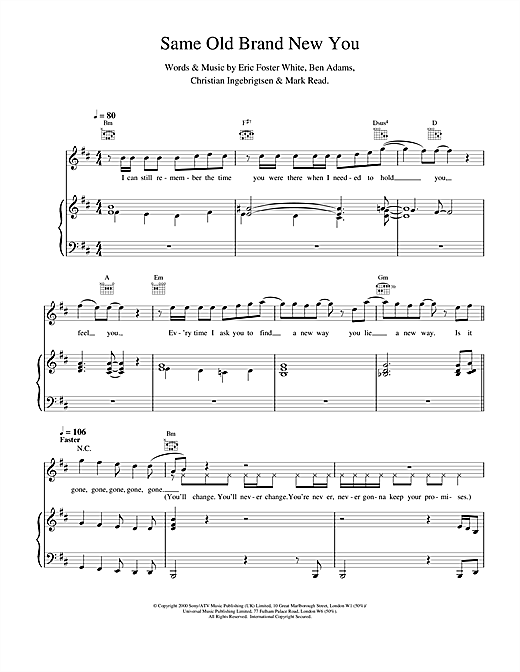 Preview A1 Same Old Brand New You Pop sheet music, notes and chords for Piano, Vocal & Guitar, SKU: 15586 sheet music, piano notes, chords, guitar tabs, score, transpose, transcribe, how to play, guide, download, learn, tutorial, progression, song, artist, awards, billboard, mtv, vh1, tour, single, album, release