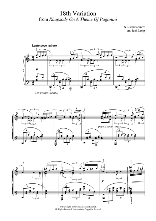 Preview Sergei Rachmaninoff 18th Variation Classical sheet music, notes and chords for Piano, SKU: 15666 sheet music, piano notes, chords, guitar tabs, score, transpose, transcribe, how to play, guide, download, learn, tutorial, progression, song, artist, awards, billboard, mtv, vh1, tour, single, album, release