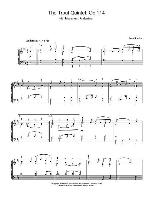 Preview Franz Schubert Theme From The Trout Quintet (Die Forelle) Classical sheet music, notes and chords for Piano, SKU: 15679 sheet music, piano notes, chords, guitar tabs, score, transpose, transcribe, how to play, guide, download, learn, tutorial, progression, song, artist, awards, billboard, mtv, vh1, tour, single, album, release