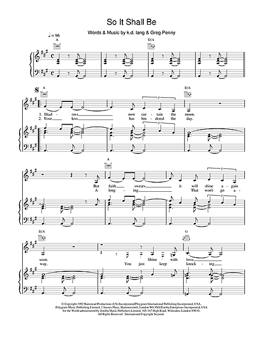 Preview k.d. lang So It Shall Be Rock sheet music, notes and chords for Piano, Vocal & Guitar (Right-Hand Melody), SKU: 15701 sheet music, piano notes, chords, guitar tabs, score, transpose, transcribe, how to play, guide, download, learn, tutorial, progression, song, artist, awards, billboard, mtv, vh1, tour, single, album, release