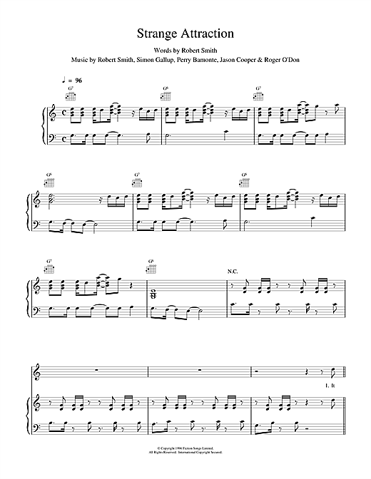 Preview The Cure Strange Attraction Rock sheet music, notes and chords for Piano, Vocal & Guitar (Right-Hand Melody), SKU: 15720 sheet music, piano notes, chords, guitar tabs, score, transpose, transcribe, how to play, guide, download, learn, tutorial, progression, song, artist, awards, billboard, mtv, vh1, tour, single, album, release