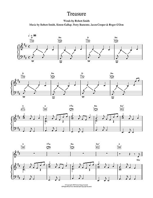 Preview The Cure Treasure Rock sheet music, notes and chords for Piano, Vocal & Guitar (Right-Hand Melody), SKU: 15724 sheet music, piano notes, chords, guitar tabs, score, transpose, transcribe, how to play, guide, download, learn, tutorial, progression, song, artist, awards, billboard, mtv, vh1, tour, single, album, release