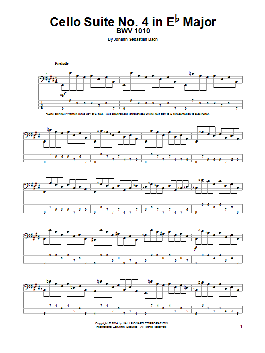 Preview Johann Sebastian Bach Cello Suite No. 4 In E-Flat Major, BWV 1010 Classical sheet music, notes and chords for Bass Guitar Tab, SKU: 157496 sheet music, piano notes, chords, guitar tabs, score, transpose, transcribe, how to play, guide, download, learn, tutorial, progression, song, artist, awards, billboard, mtv, vh1, tour, single, album, release