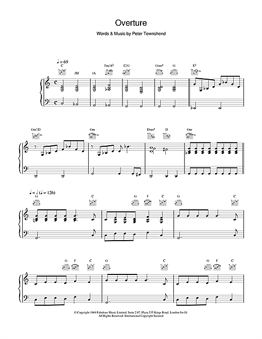 Preview The Who Overture Rock sheet music, notes and chords for Piano, Vocal & Guitar (Right-Hand Melody), SKU: 15789 sheet music, piano notes, chords, guitar tabs, score, transpose, transcribe, how to play, guide, download, learn, tutorial, progression, song, artist, awards, billboard, mtv, vh1, tour, single, album, release